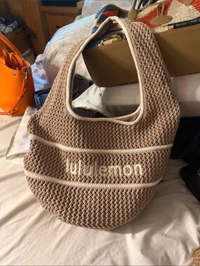 lululemon athletica Taupe Knit Shoulder Bag with Cream Trim